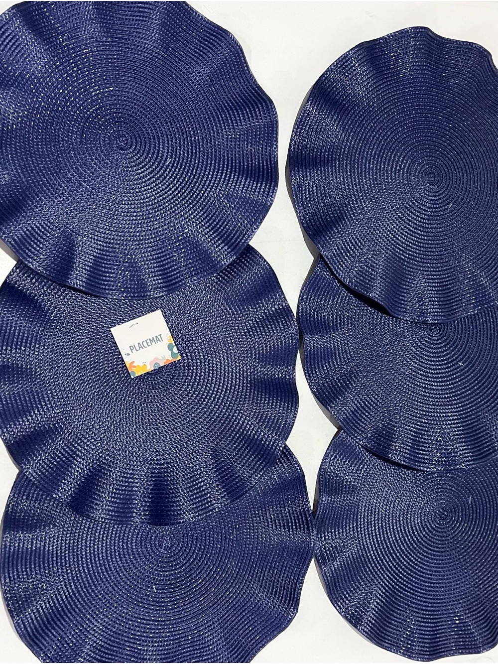 Set of 6 Navy Round Woven Placemats